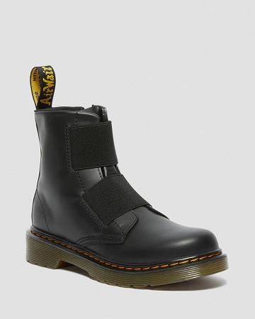 Botas con Cordones Dr Martens Junior 1460 Elastic Cuero Niños Negros | MX 149ZUT